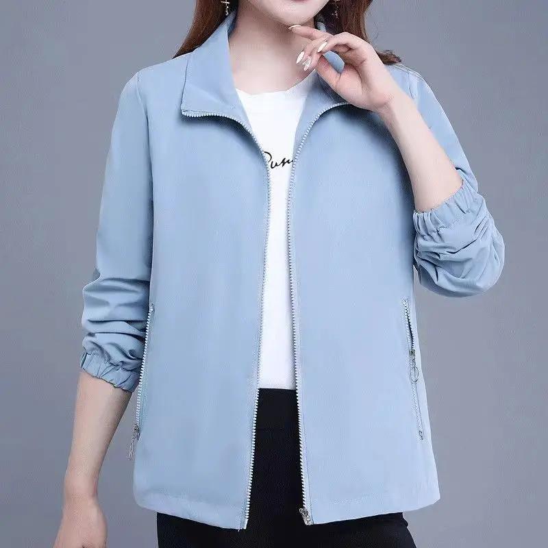 

Женская куртка Элегантный повседневный свободный крой утягивающий кардиган весна-осень женское пальто среднего возраста L светло-синий