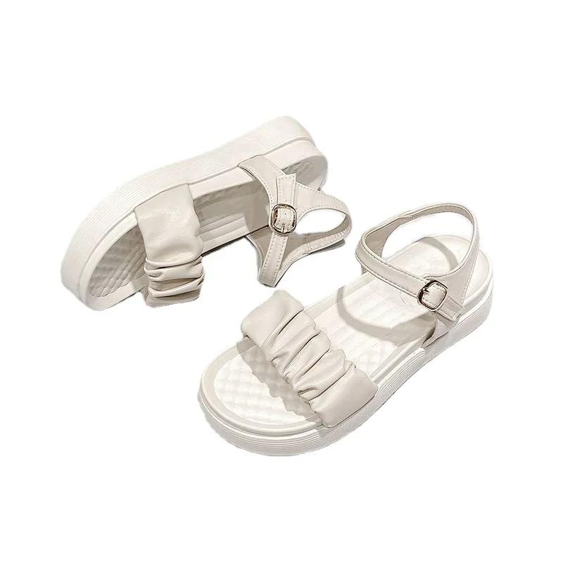 

Новые популярные в интернете сандалии для женщин на толстой подошве, повседневные римские туфли для студенток, сказочный стиль, пляжные плоские 35 белый