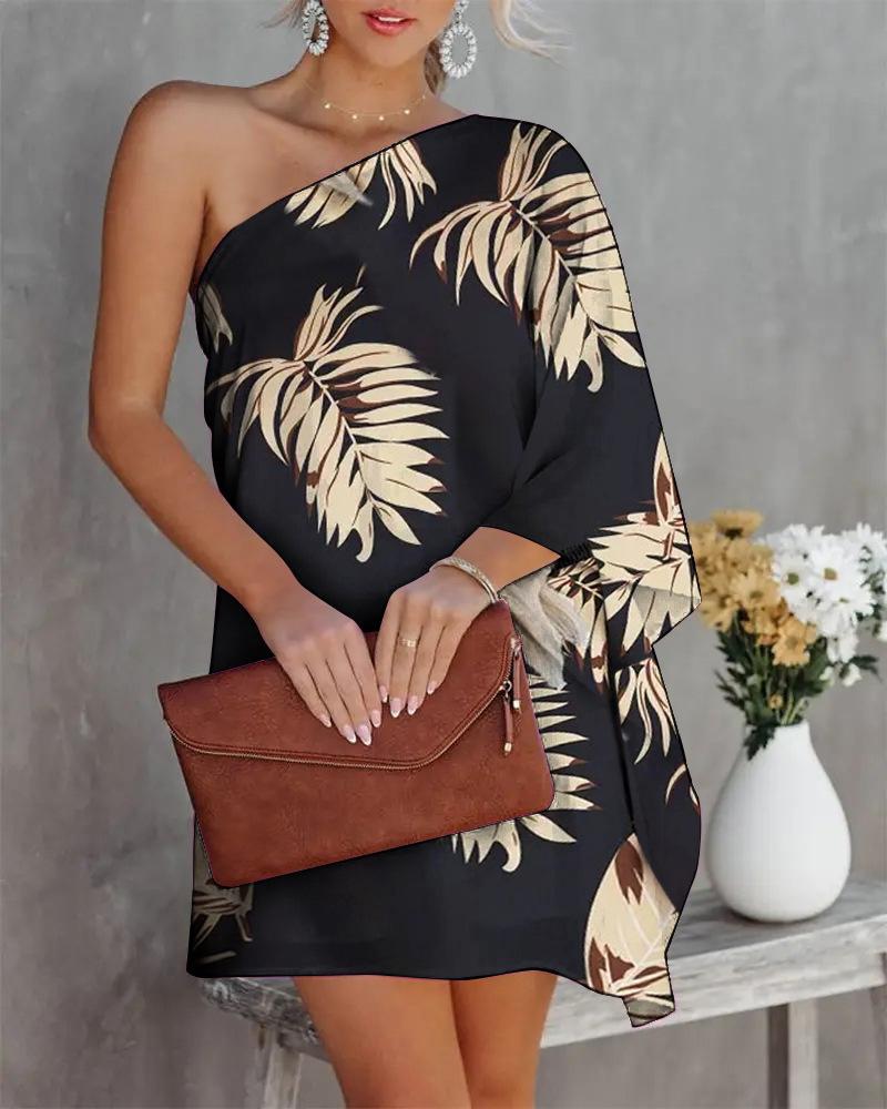 Mini Abito da Donna a Spalla Singola con Maniche Dolman Vestibilità Larga Stampa Floreale Casual Estivo