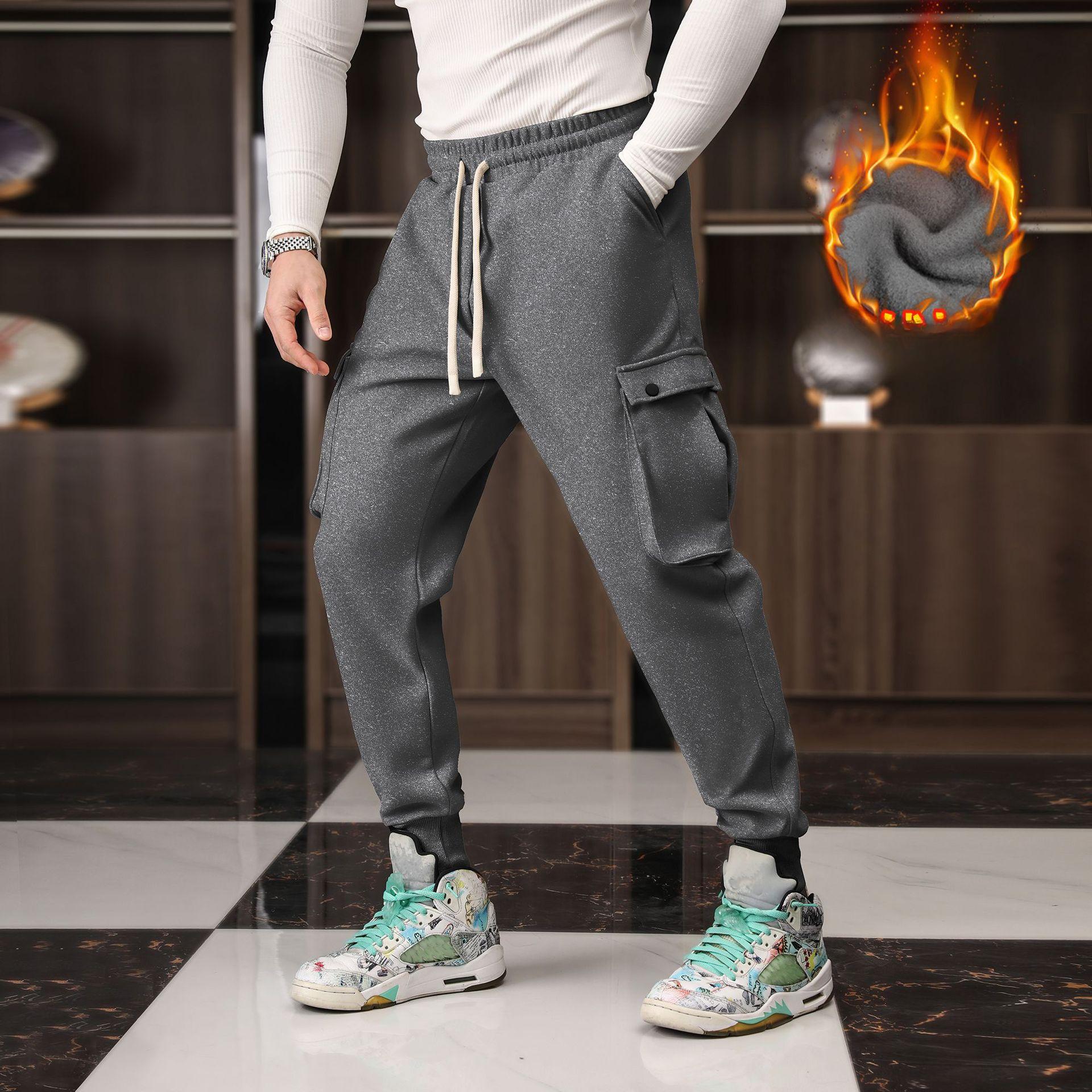 

Зимние мужские брюки из бархата, повседневные спортивные комбинезоны больших размеров с карманами, спортивные штаны S темно-серого