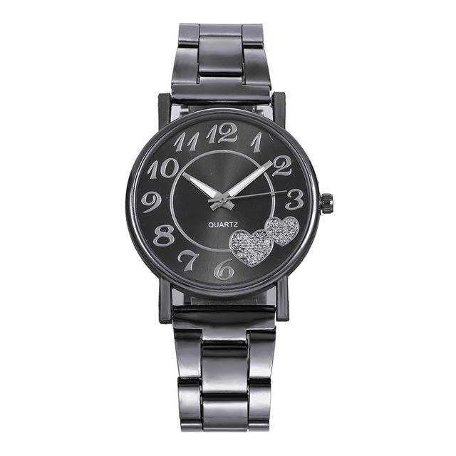 2023 Luxury Casual Fashion Stainless Steel Watches Love Heart Rhinestone Ladies Watch Black Quartz Women Gift Clocks Reloj