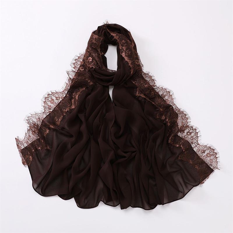 Women Big Size Plain Solid Rayon Cotton Hijab Scarf Lady Lace Trim Wrap Shawls  Islamic Turban Ramadan Muslim Headband 170X70Cm