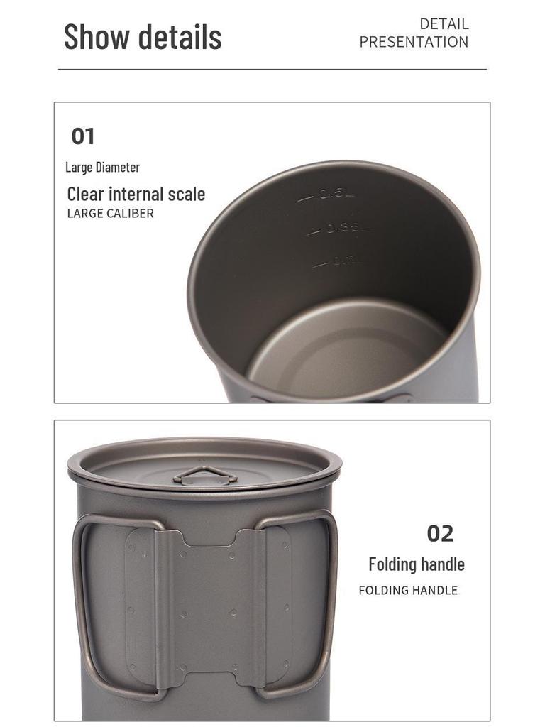 Widesea Lightweight Titanium Camping Cup with Lid - Portable and Easy to Store Tableware