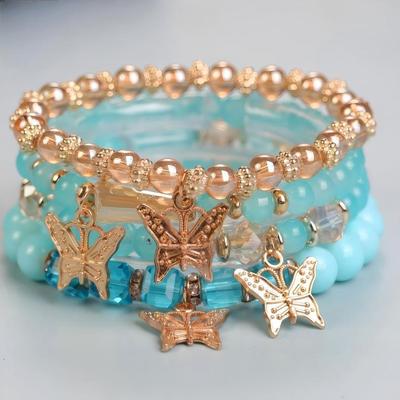 Bohemian Beaded Bracelet, Creative Elastic Rope Jewelry, Butterfly Fashion Multi-layer Crystal Bracelet