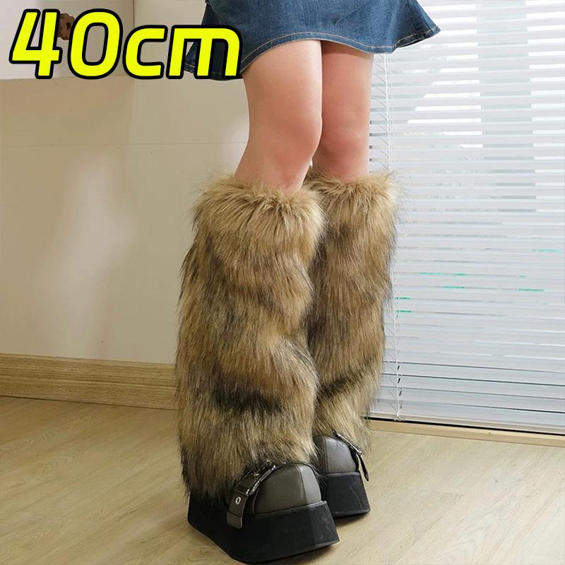 Korean Vintage Faux Fur Leg Warmers Winter Warm Furry Boots Cover Women Long Boot Socks Lolita Jk Punk Hiphop Cosplay Decoration