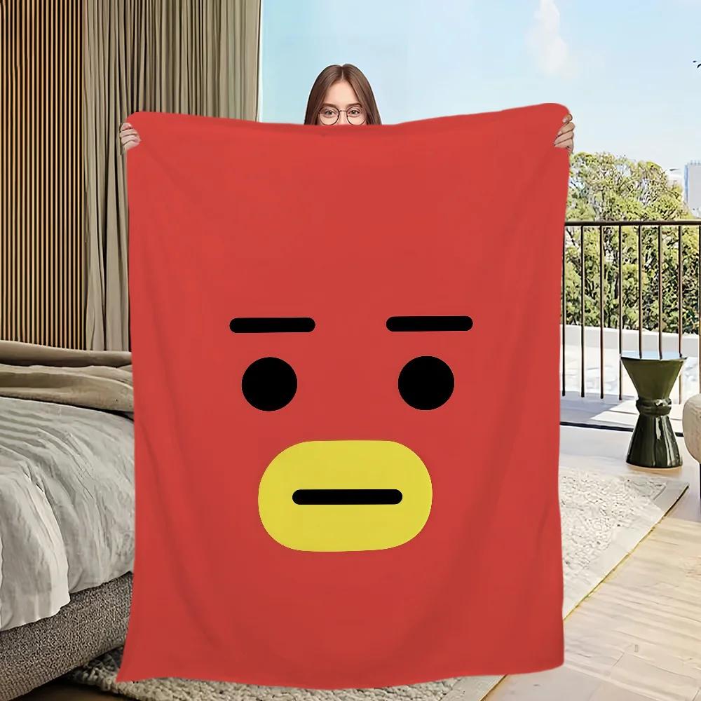 Cute Kpop Flannel Warm Comfort Soft Face Plush Throw Blanket for Living Room Office Bedroom Travel Gift BBTS