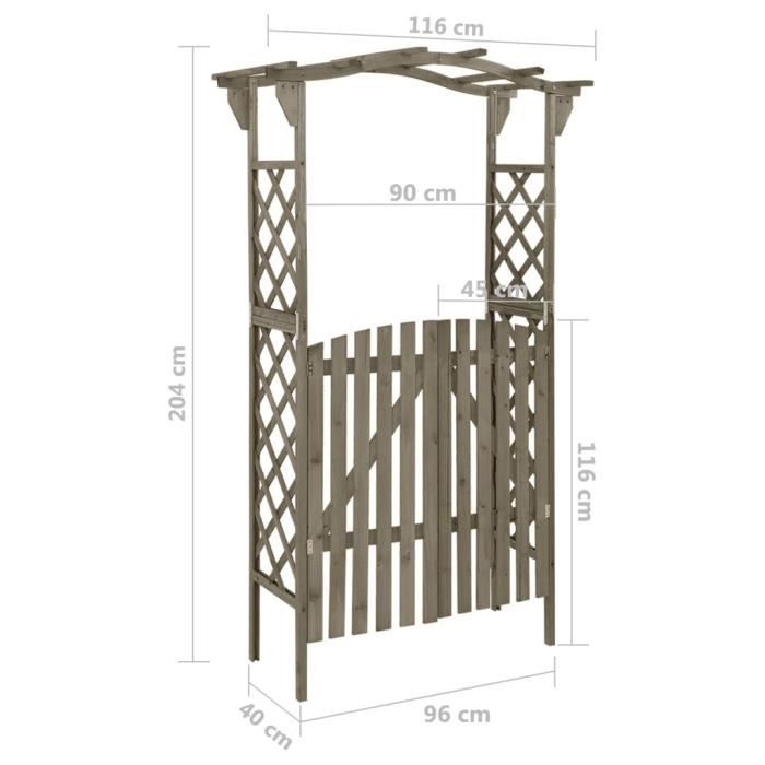 VidaXL Pergola with Gate 116x40x204 Cm Grey Solid Fir Wood