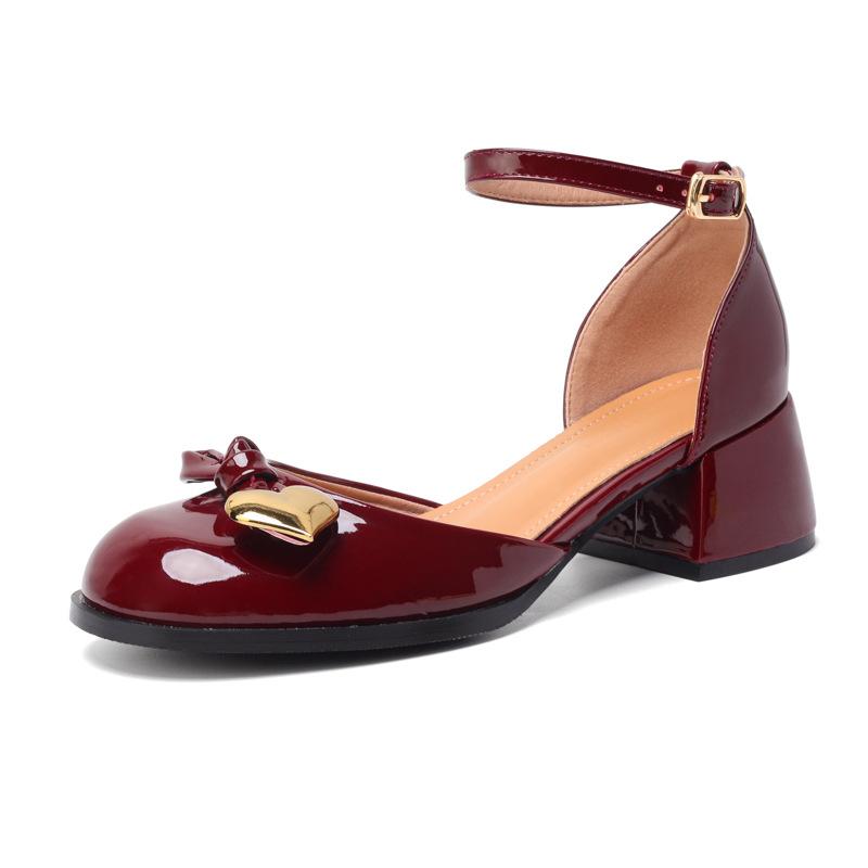 

Fashion Elegant Bowtie Mary Janes Woman Chunky High Heels Lolita Shoes Ladies Ankle Strap Cut-Out Sandals Designer Pumps Femmes Bombas 34 красный