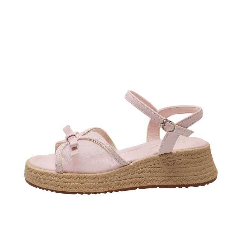 2025 summer new bow mesh polka dot stiletto with skirt beautiful fashion sandals women's wedge heel sandals