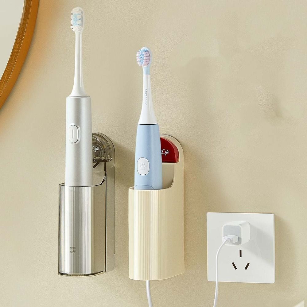 2Pcs Wall Mounted Suction Cup Electric Toothbrush Holder Plastic Toothbrush Rack Bathroom