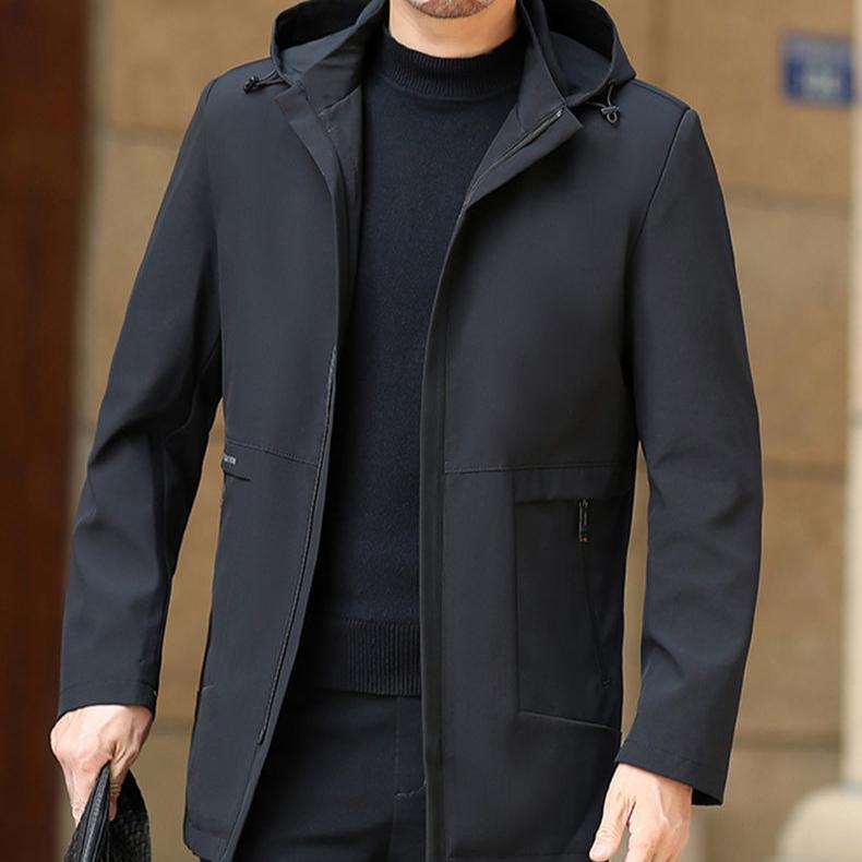 Męska kurtka wiatrówka o średniej długości, casualowa, na wiosnę i jesień, retro kurtka z kapturem