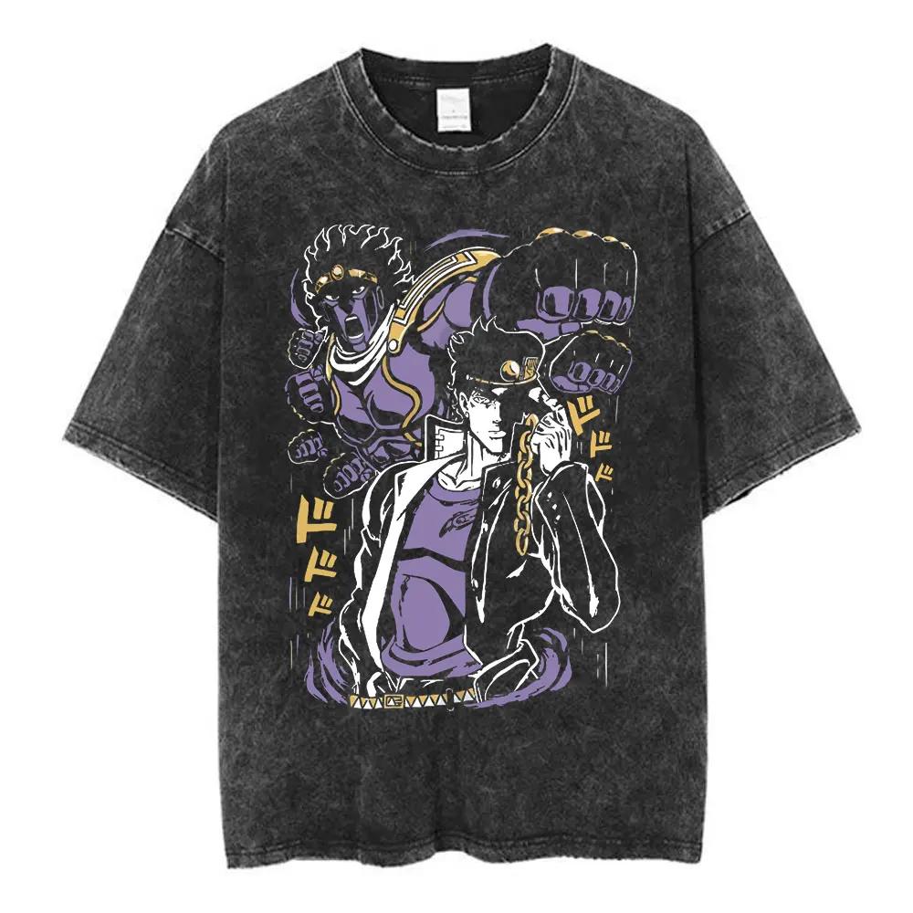 Anime Jojo Bizarre Adventure Akyoin Noriaki Graphic Print T-shirts Vintage Washed T Shirt Men Women Cotton Short Sleeve T Shirts