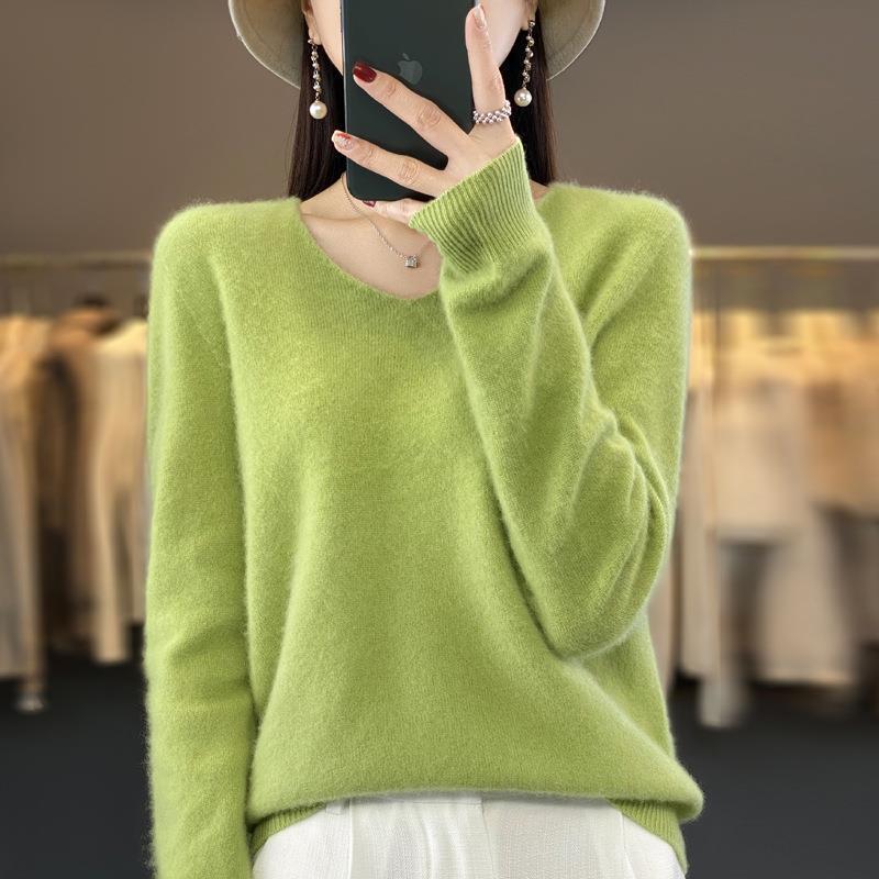 2024 A/W Women's V-Neck Loose Wool & Cashmere Sweater - Soft, Versatile Knit
