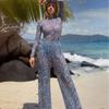 European and American Printed Long-sleeved Anti-sun One-piece Sexy Russian Swimsuit Women's Smart Wear