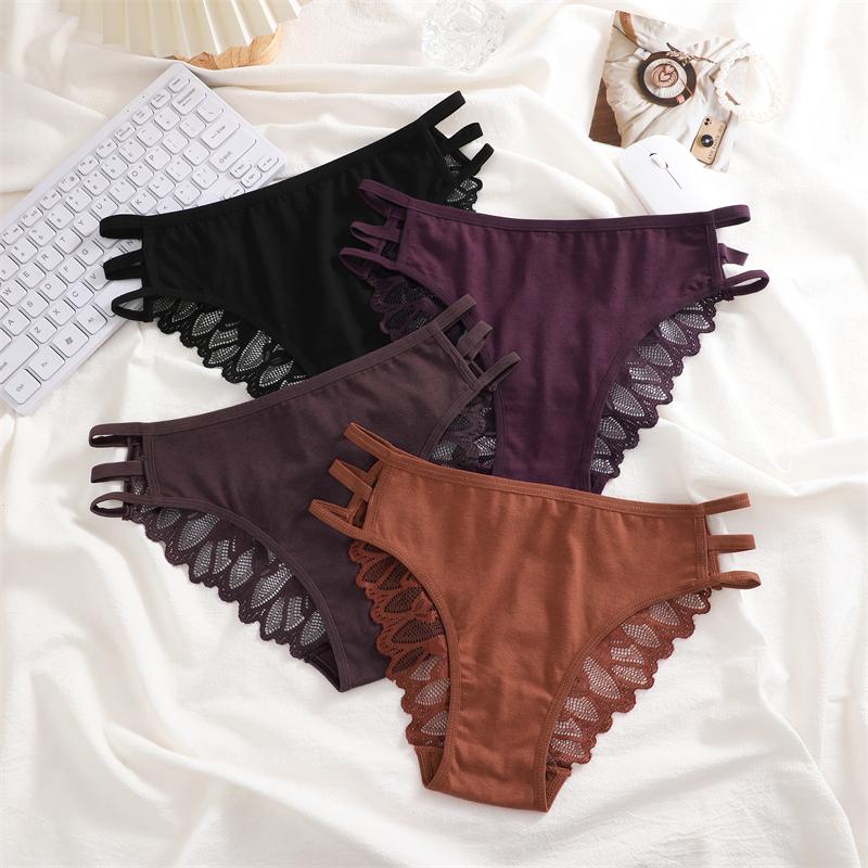 3Pcs Women's Three Belts Underwear Sexy Lace Hollow Out Panties Female Low-Waist Breathable Briefs Stretch Soft Lingerie