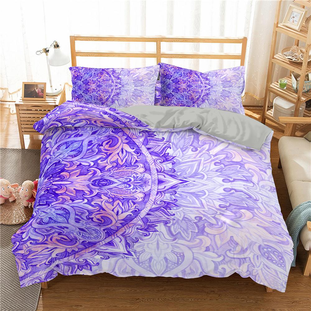 Blue Purple Gradient Mandala Culture 3D Print Bedding Set Cozy Soft Duvet Cover King Queen Twin Size Birthday Gift Bedroom Decor