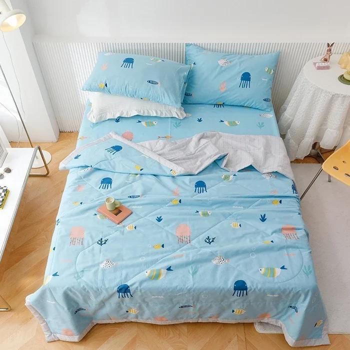 Cotton summer quilt air conditioner Xia Liang quilt pure cotton bed sheet4-piece set dormitory single summer thin quilt washable