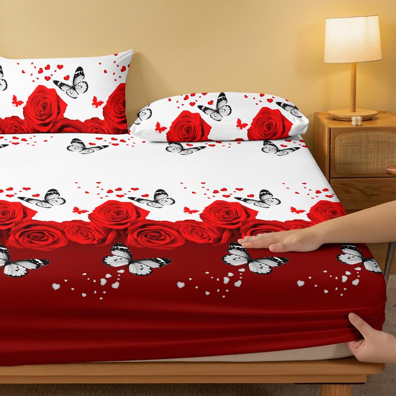 1 Piece Of Floral And Butterfly Sing Pattern Frosted Bedsheet, Bedroom Printed Bedspread, Bedding (Excluding Pillowcases)