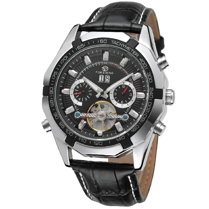 FORSINING Classic Automatic Sport Men Watch Tourbillon Mechanical Skeleton Multifunctional Date Day Month Male Casual Wristwatch