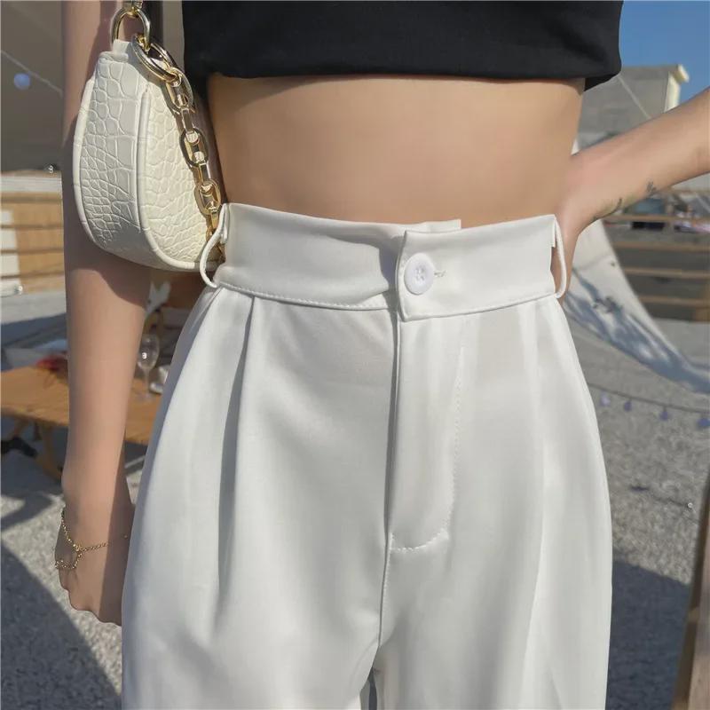Damen High-Waist Weiße Sommerhose mit weitem Bein - Schlankmachend, Drapierend, Gerade und Locker.