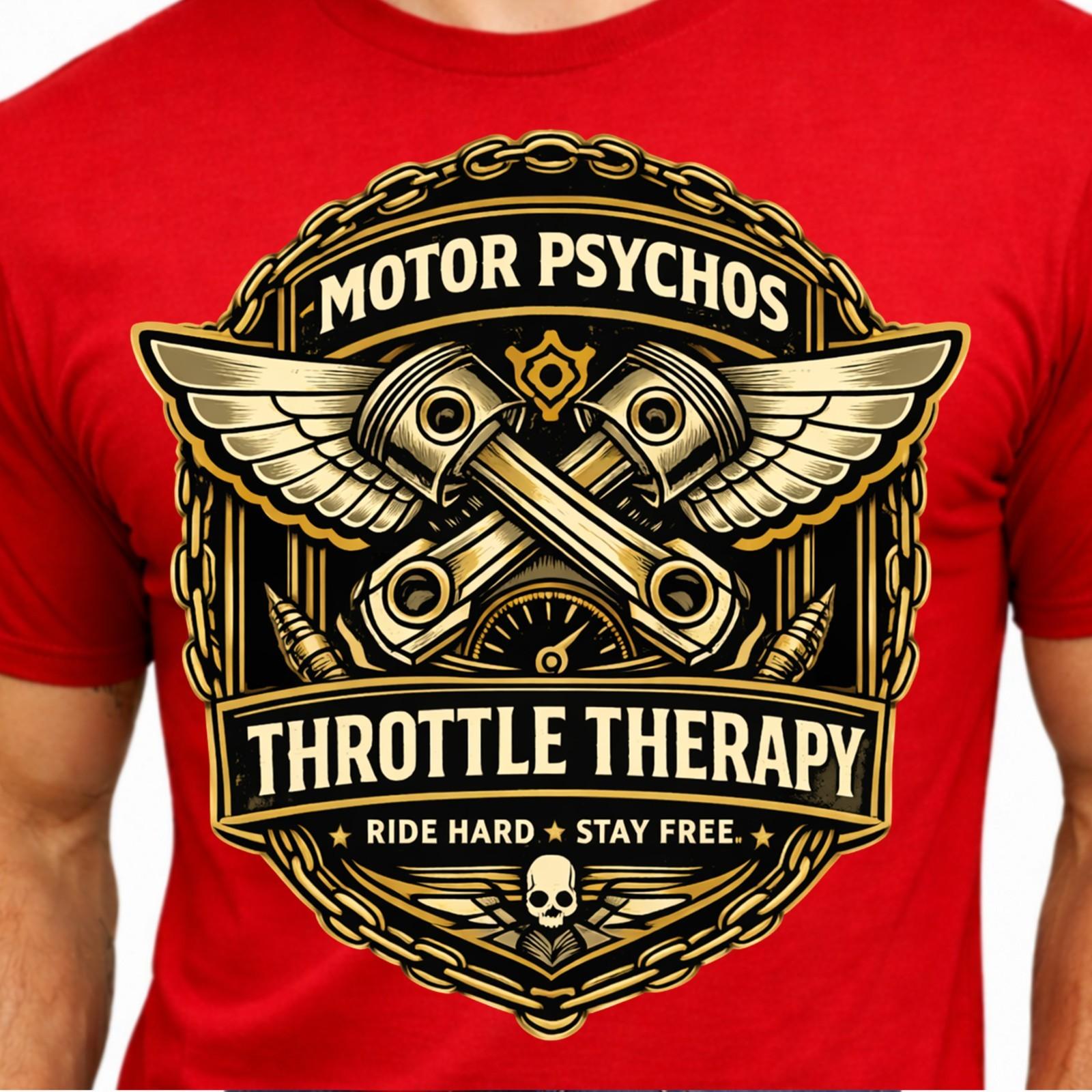 Motor Psychos Throttle Therapy Pistons Wings Skull Vintage Biker Motorcycle Tee. XS