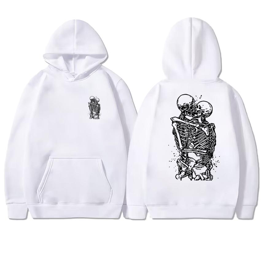 2025 Autumn New in Winter Skeleton Kissing Love Never Dies printed streetwear Men women Gothic Hoodies Unisex Fleece Sweatshirt
