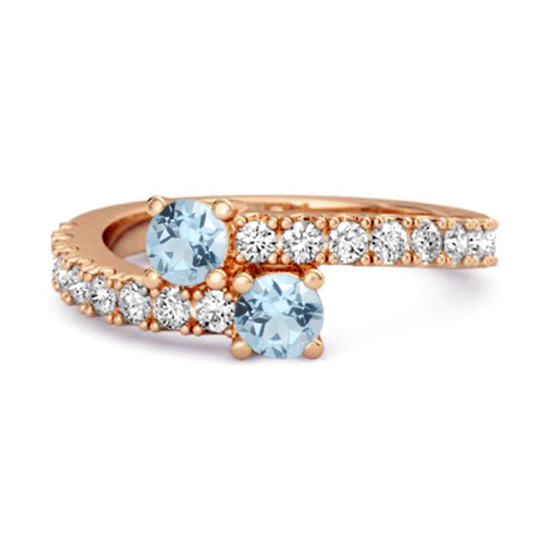 Blue Topaz Twin Stone with Accents Bypass Ring - Sterling Silver Rose Gold Vermeil
