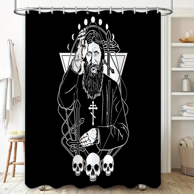 Gothic Horror Shower Curtain Skull Tapestry Dark Academia Wall Hanging Creepy Home Decor Halloween Decoration Macabre Art Room D