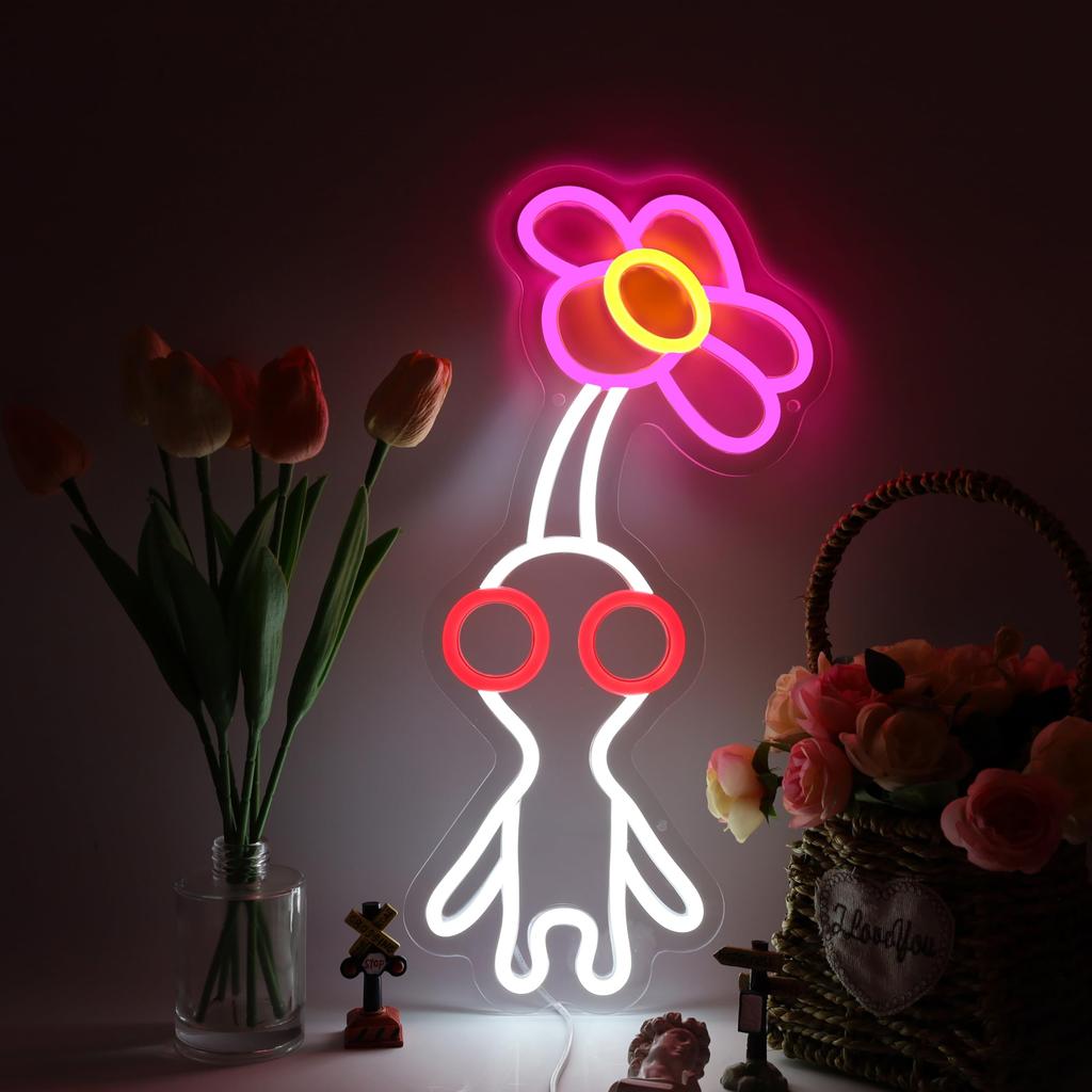 LED Neon Sign for Room Decor Neon Anime Sign Yellow Pikmin Neon Light LED Sign for Gaming Room Birthday Gift USB