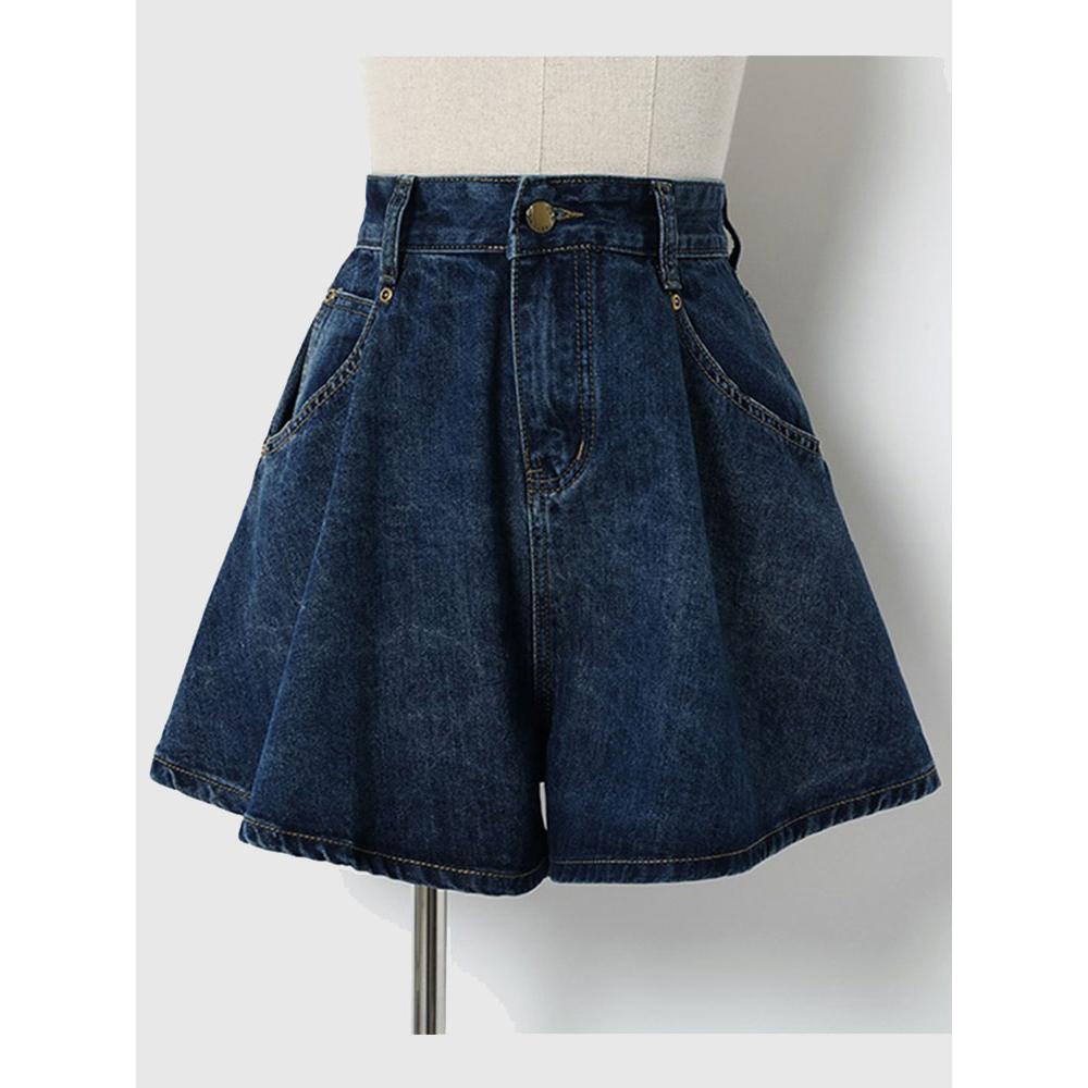Denim Shorts for Women 2023 Summer Dark Blue Wide Leg High Waist Loose Jeans Shorts Femal Solid All-Match Half Pants