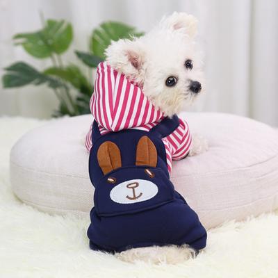Kawaii Cartoon Bear Printed Puppy Cat Clothing Warm Jumpsuit Cat Sweatshirt Striped Soft Dog Pullover Hoodie Chihuahua
