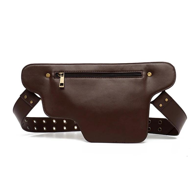 Retro Casual PU Leather Cycling Bag Multi-Function Sports Waist Bag Shoulder Fanny Pack for Outdoor Mobile Phone Storage