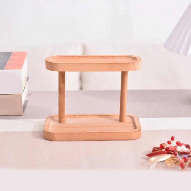 Wood Key Storage Shelf for Apartments and Workspaces 2-Tiers Desk Jewelry Display Rack Efficient Entryway Keys Holder