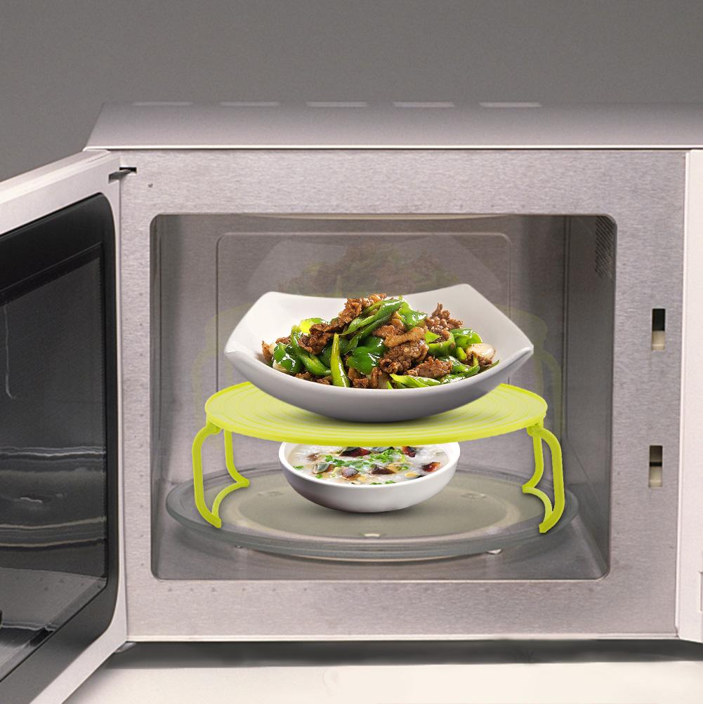 Multifunctional Plastic Microwave Oven Heating Layered Steaming Rack Cooking Tray Rack Green