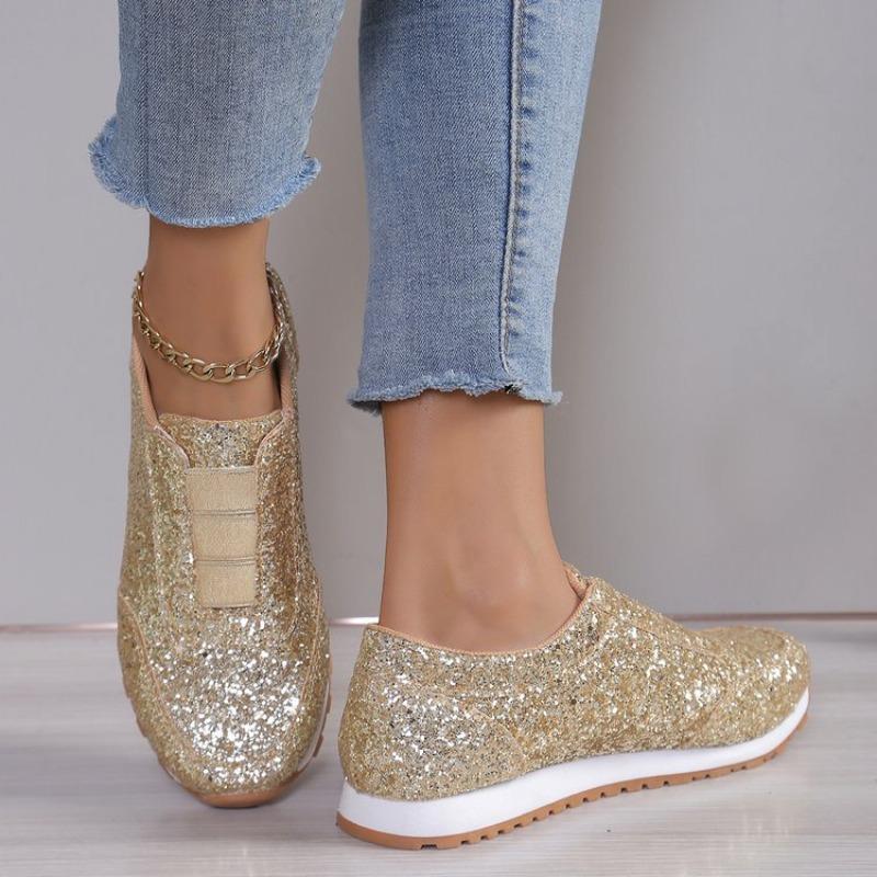Plus Size Sequined Athletic Flats for Women Spring 2025 New Arrival Fashionable Casual Flats Comfortable Lightweight Women's Shoes