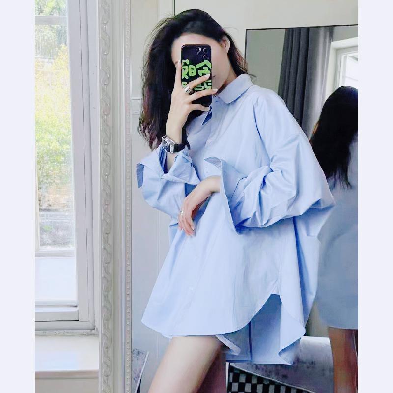 

Blue Shirt Top Women s Spring New Design Sense Niche Loose Shirt L світло-синій колір