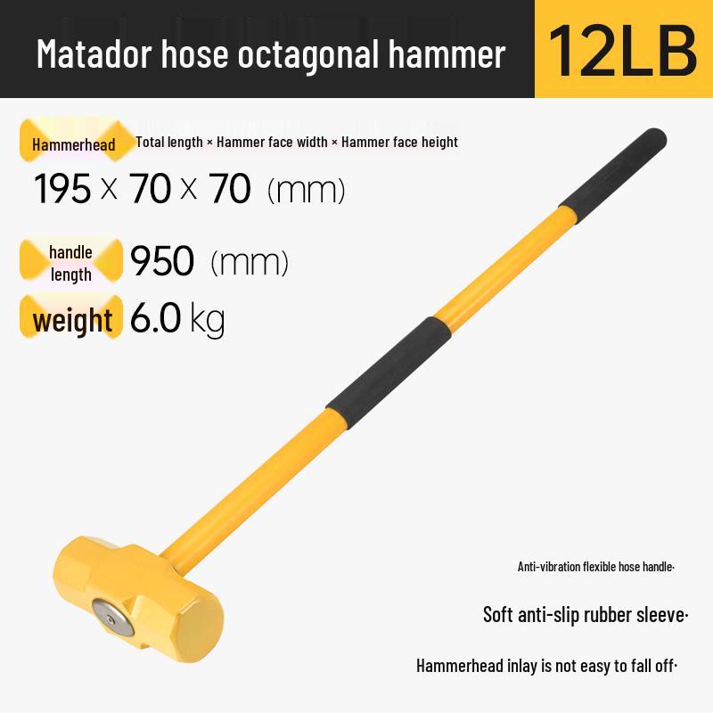 Octagonal Stonemason Hammer with Square Head, Iron/Wood Handle, Available in 3 lb, 4 lb, 6 lb.