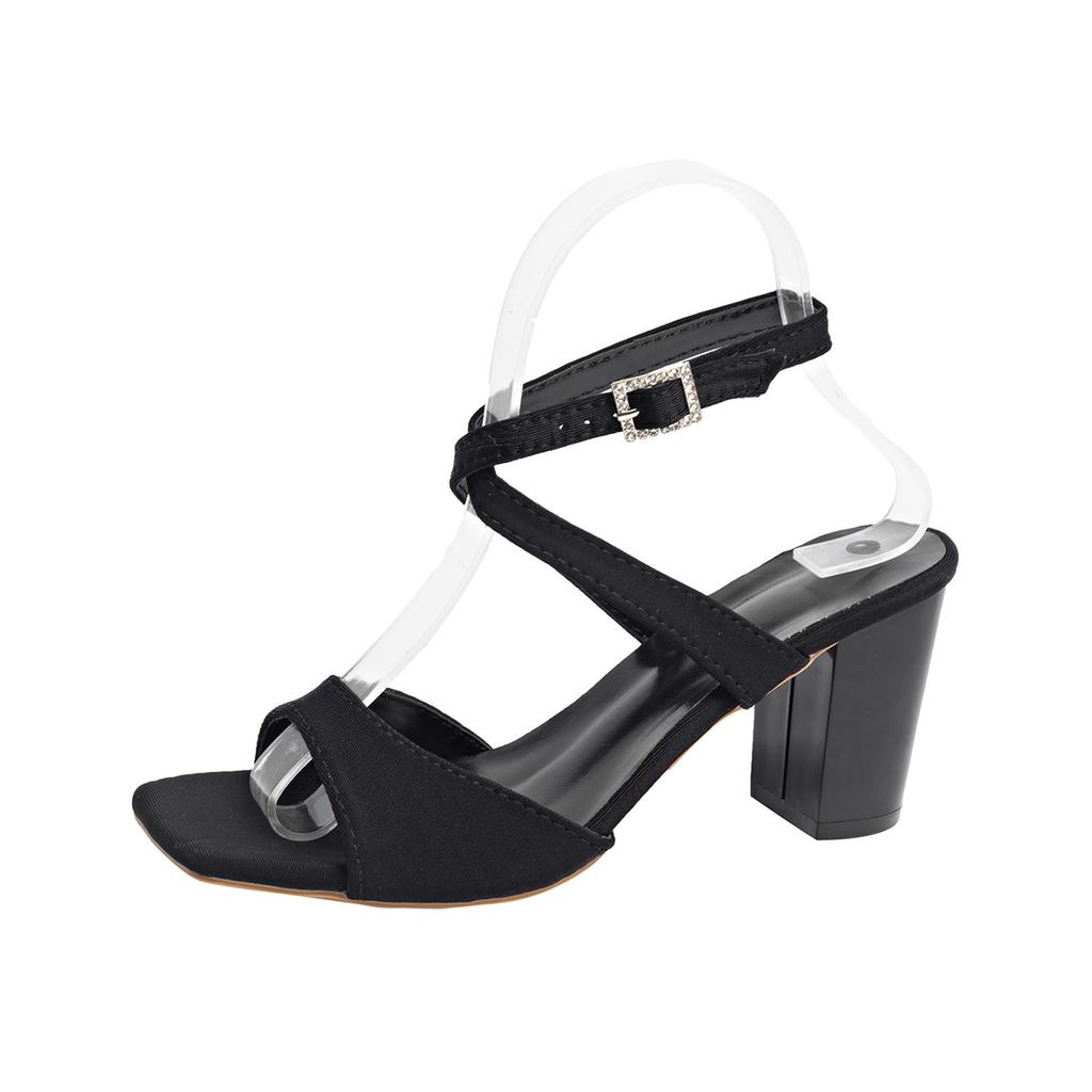 Fashion 2025 Summer New Women Sandals Square Head Chunky High Heels Women's Shoes Fashion Cross Belt Buckle Ladies Roman Heeled Sandales