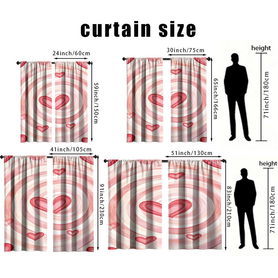 Set Of 2 Pink White Spiral Patterned Heart Shaped Curtains Romantic Style Bedroom Living Room Drawbar Pocket Curtain Polyester Ideal For Sitting