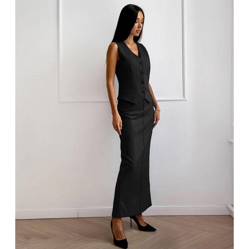 European and American Summer Sexy V-neck Vest Split Skirt sets V-Neck Vest Half Skirt Set