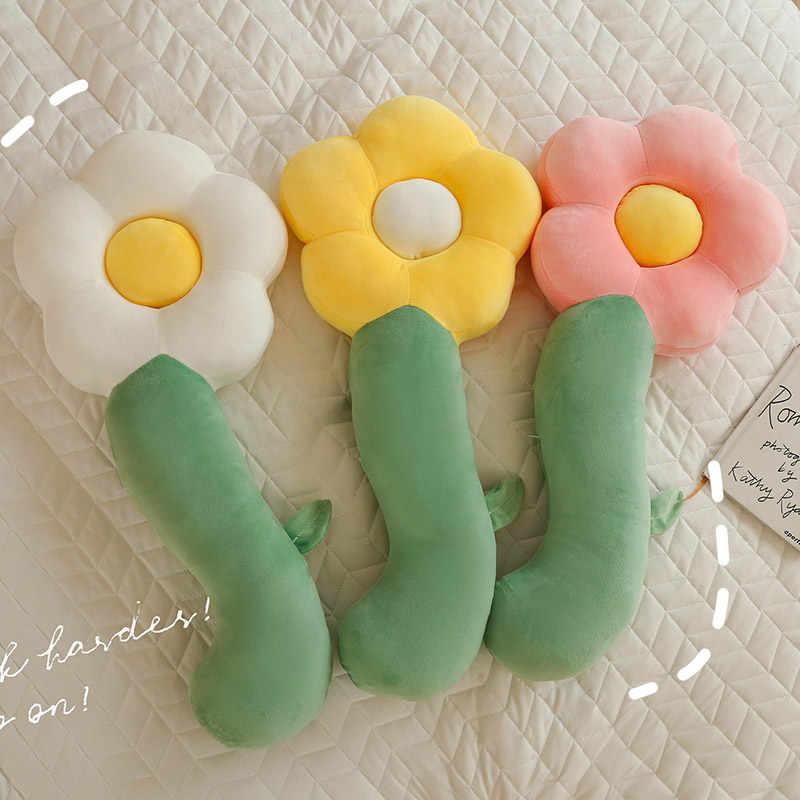 Long Flower Plush Body Pillow Cute Large Plush Cushion Soft Flower Decorative Stuffed Body Pillow Sleeping Back Cushion Decor