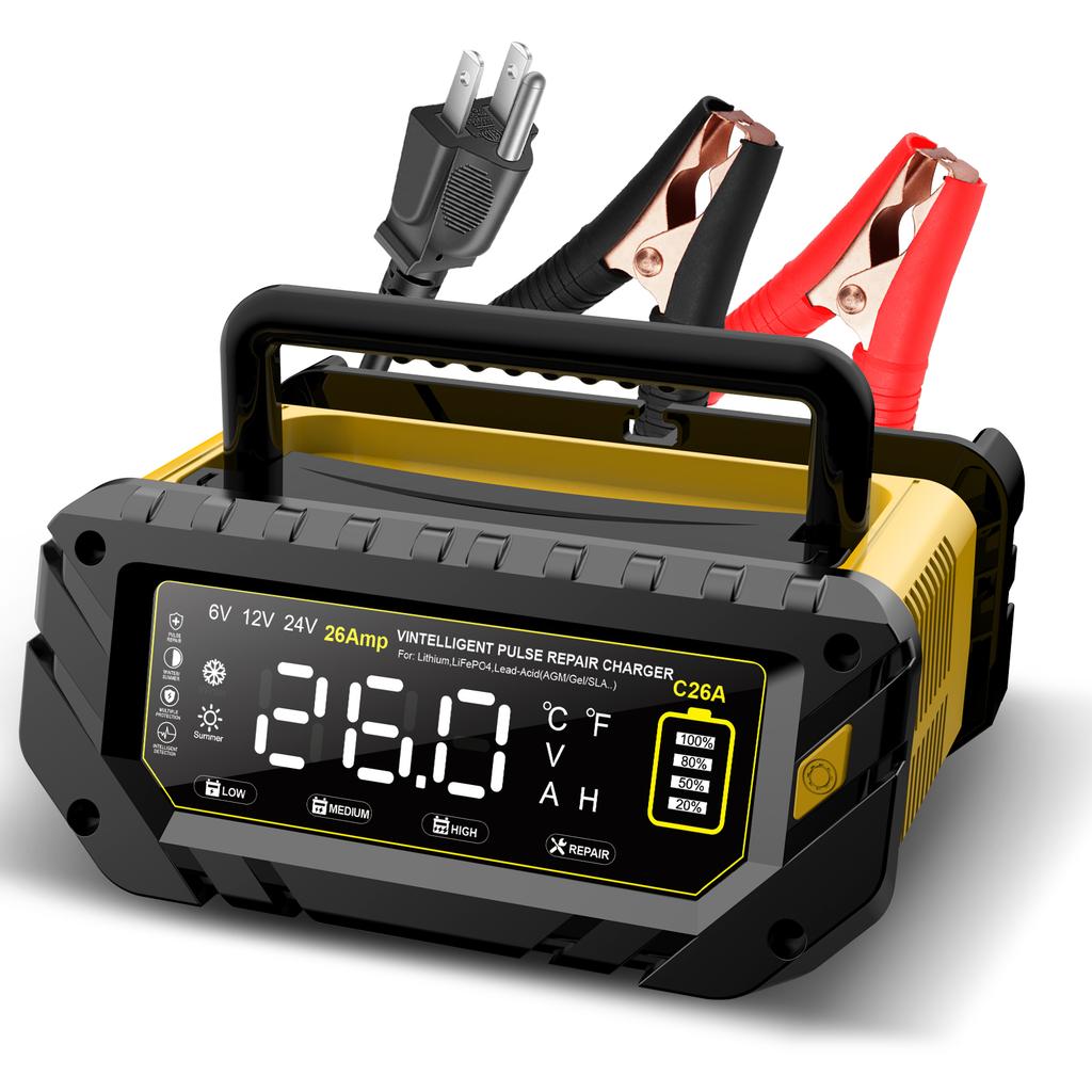HTRC 30A/26A 6V/12V/24V Car Battery Charger for Motorcycle Lead-Acid SLA Gel Lithium LiFePo4 Portable Smart Battery Charger