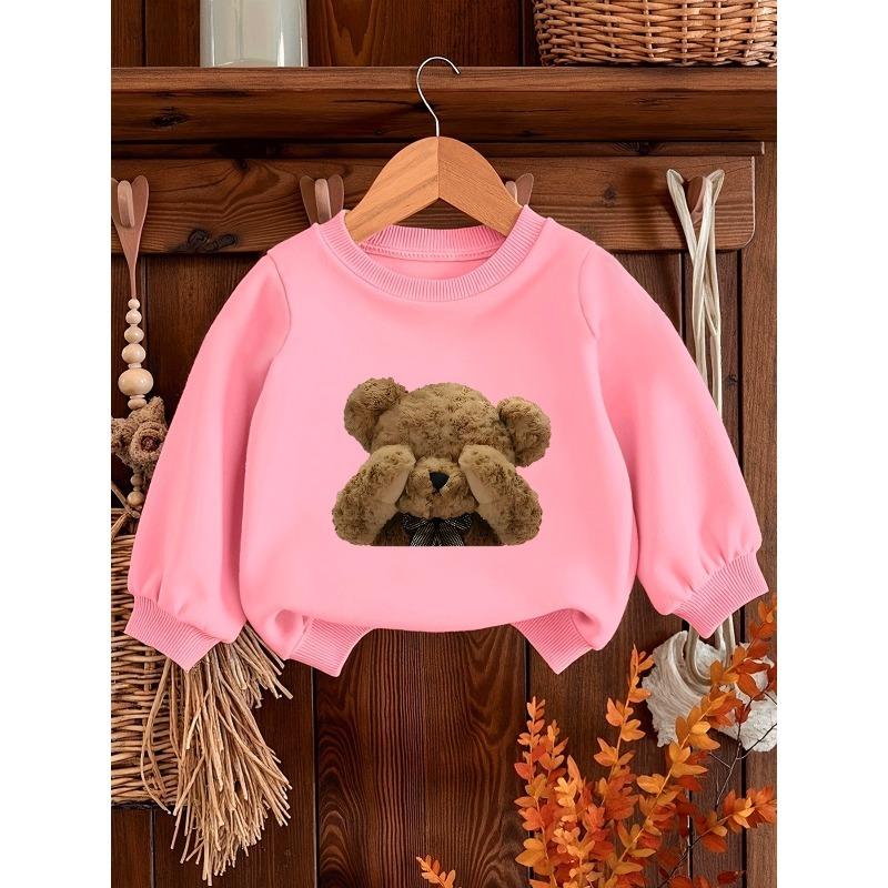 European Size Shy Bear Print Sweatshirt for Baby Aged 0-3, Featuring Long Sleeves And a Round Neck, Perfect for Spring And Autumn