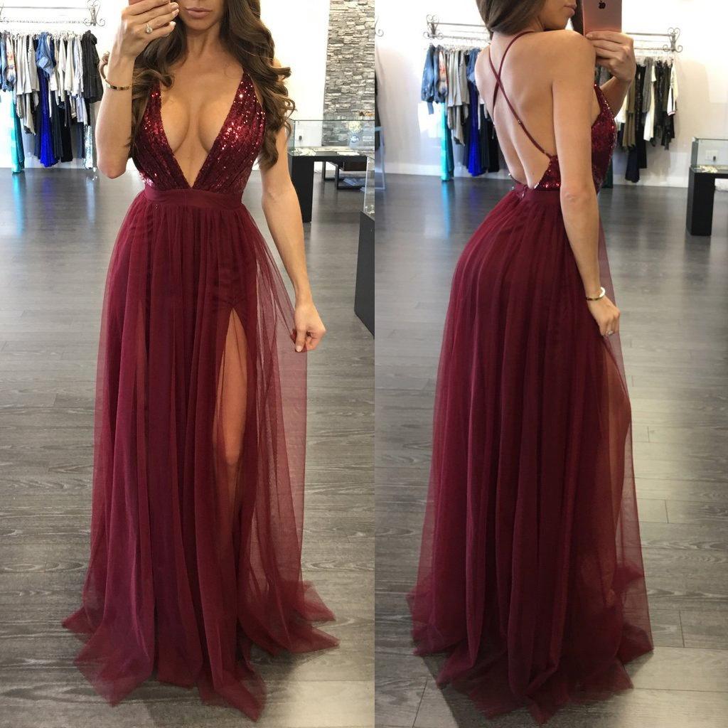 Elegant Women Party Sling Evening Dress With Deep V-neck And Stunning Backless Design