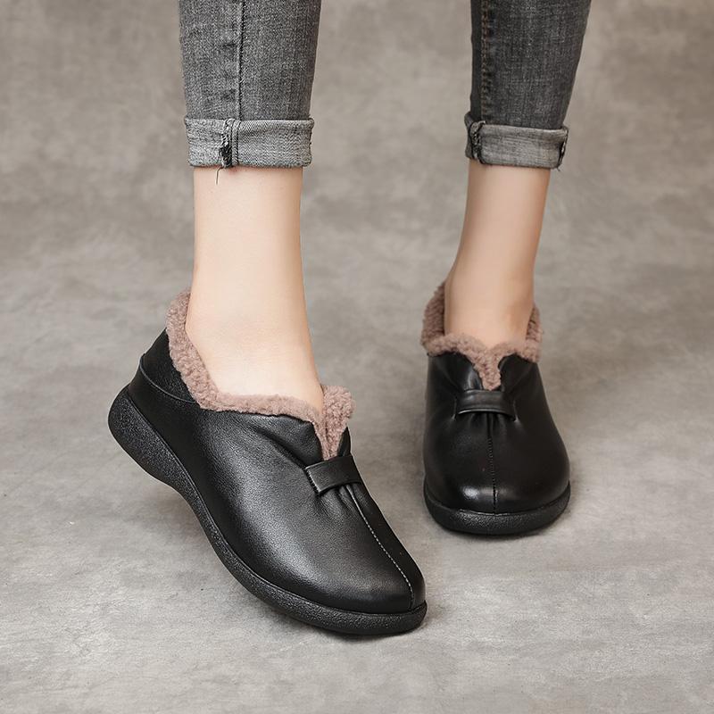 Fashion GKTINOO 2024 Shoes Women Winter Warm Wool Genuine Leather Flat Shoes Casual Loafers Slip On Women's Flats Shoes Moccasins Lady