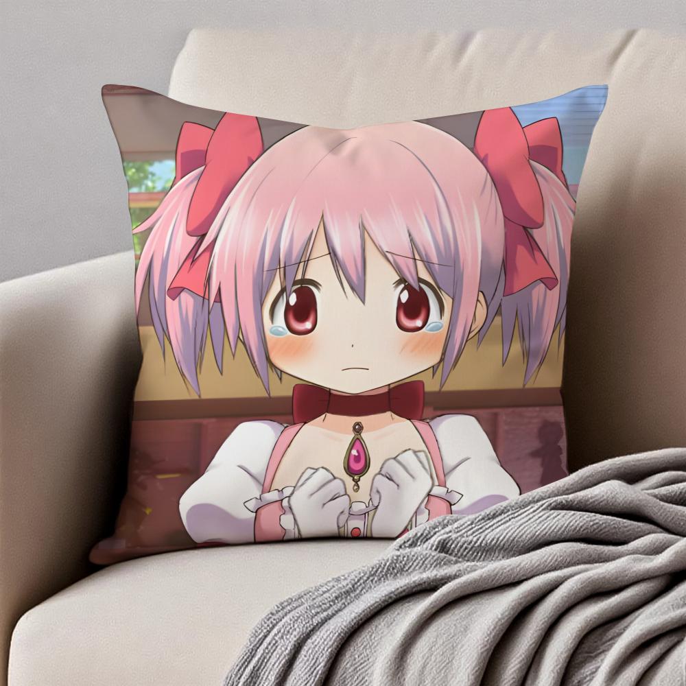 Cute Japanese Anime PPuella Magi Madoka Magica Cushion Cover Pillowcase Antidustmite Invisible Zipper Short Plush Sofa Cushion