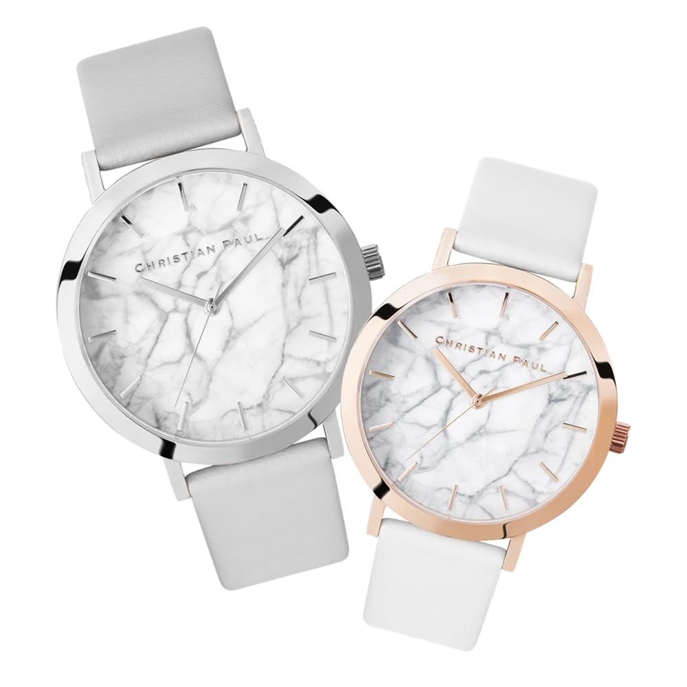 

Watch Pair Watch Storage Box Matching Pair Watch White Marble Gray White Leather Belt Leather [Christian Paul] Men s Women s M003GYSV-ML02WHPG []