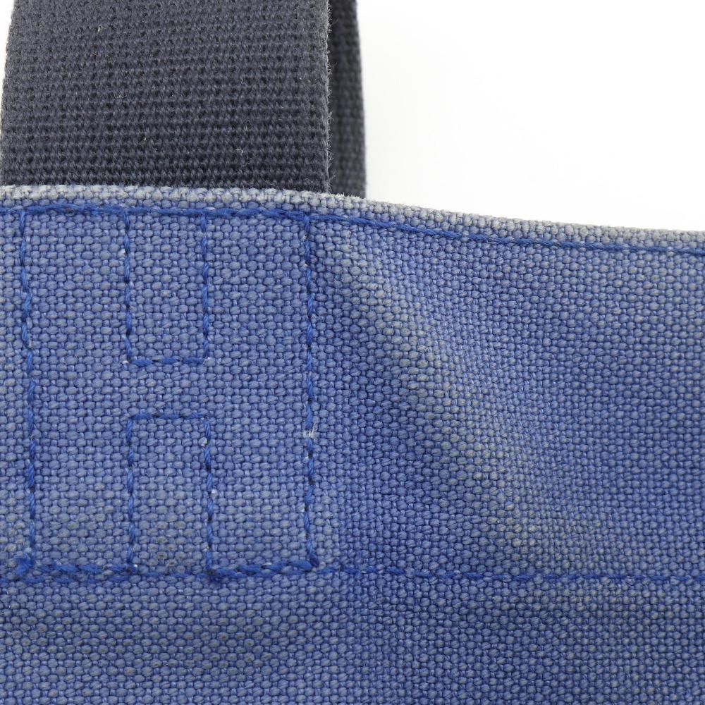 Hermes Chevault Tote Bag Blue / Black Canvas Hose Unisex Used
