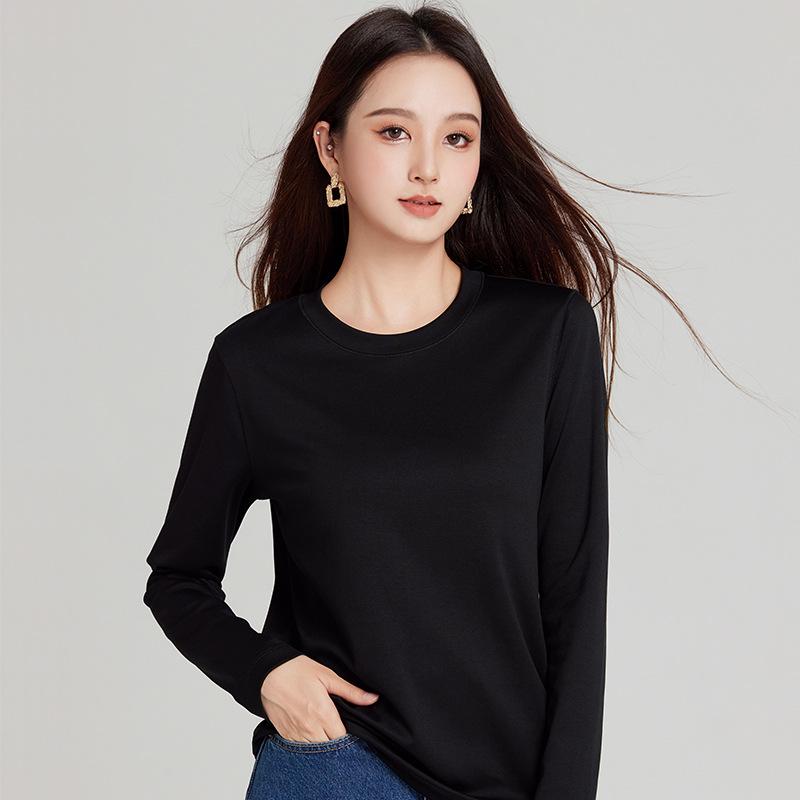 Women's Pima Cotton Long-Sleeve Round Neck T-Shirt - Stylish & Versatile Base Layer for Autumn/Winter
