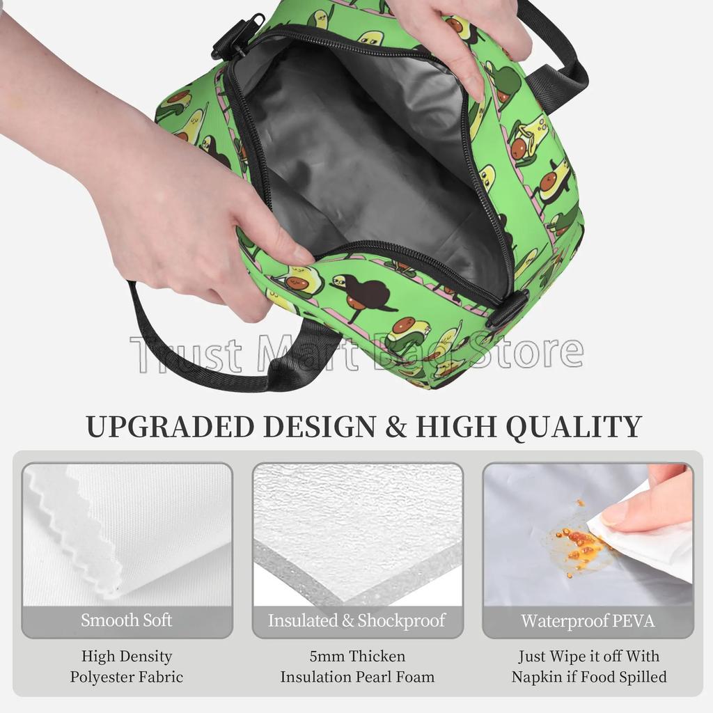Süße Avocado-Print Isolierte Lunchtasche Wiederverwendbare Thermische Lunchbox für Damen Herren Wasserdichte Kühltasche für Picknick Schule Arbeit